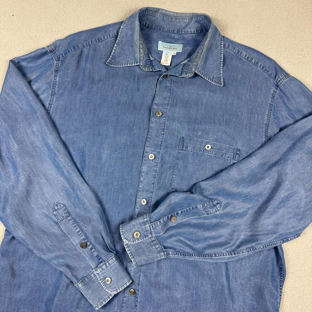 Ermenegildo Zegna Vintage Lyocell Denim Look Button Up Shirt Blue Mens XXL